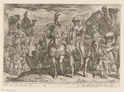 Abraham zabiera Lota i jego rodzinę do swojej ziemi Abraham Loth, et familia reducit (tytuł na obiekcie) Sceny batalistyczne ze Starego Testamentu (tytuł serii) autorstwa Antonio Tempesta