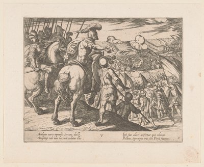 Aleksander Wielki prowadzi walkę Czyny Aleksandra Wielkiego (tytuł serii) Alexandri magni praecipvae res gestae (tytuł serii) autorstwa Antonio Tempesta
