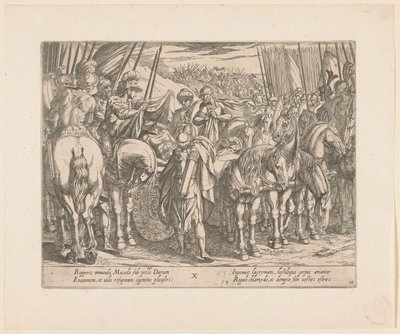 Aleksander Wielki odnajduje ciało Dariusza Czyny Aleksandra Wielkiego (tytuł serii) Alexandri magni praecipvae res gestae (tytuł serii) autorstwa Antonio Tempesta