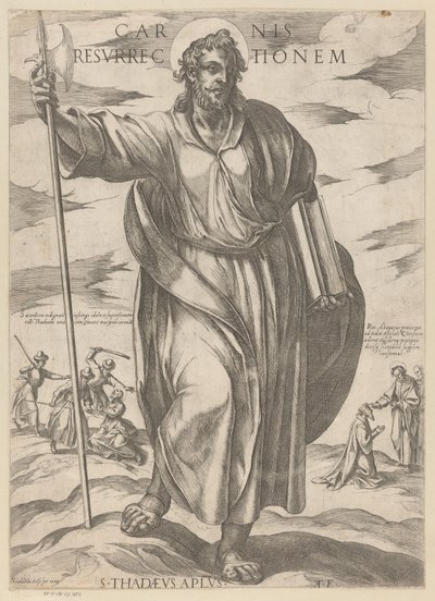 De heilige Judas Taddeus Zmartwychwstanie ciała (tytuł na obiekcie) Chrystus, Maryja i apostoł (tytuł serii) autorstwa Antonio Tempesta