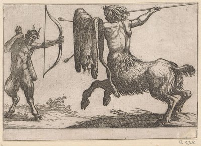 Centaur atakujący satyrę Walczące zwierzęta (tytuł serii) autorstwa Antonio Tempesta