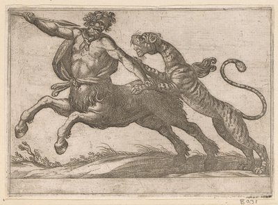 Tygrys walczący z centaur Walczące zwierzęta (tytuł serii) autorstwa Antonio Tempesta