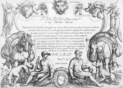 Frontyspis do serii scen łowieckich, 1609 autorstwa Antonio Tempesta