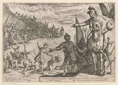 Gideon wybiera swoich żołnierzy Gedeon milites haustu aquae explorat (tytuł na obiekcie) Sceny batalistyczne ze Starego Testamentu (tytuł serii) autorstwa Antonio Tempesta