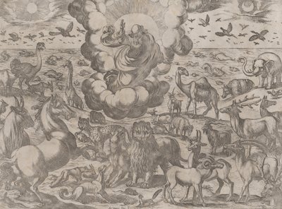 Bóg stwarzający zwierzęta, ca. 1590-1630. autorstwa Antonio Tempesta