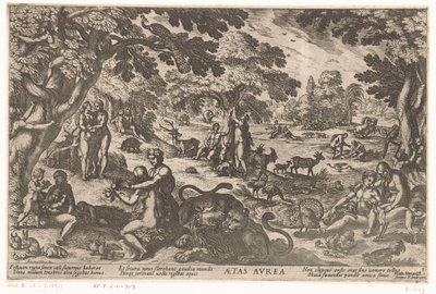 złoty wiek Aetas aurea (tytuł na obiekcie) Cztery wieki świata (tytuł serii) autorstwa Antonio Tempesta