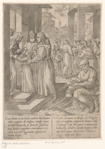 H. Antoniusz przyprowadza siostrę do sióstr Życie św. Antoniego Wielkiego (tytuł serii) autorstwa Antonio Tempesta