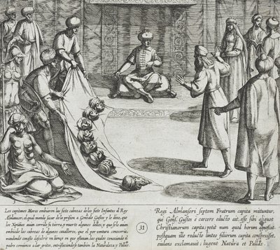 W obecności Almanzora Gonzalo Gustos rozpoznaje odcięte głowy swoich synów autorstwa Antonio Tempesta