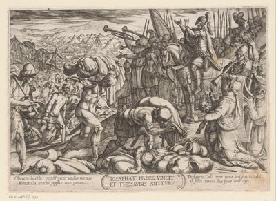 Jozafat dziękuje Bogu za swoje zwycięstwo Iosaphat prece vincit et thesauris potitur (tytuł na obiekcie) Sceny batalistyczne ze Starego Testamentu (tytuł serii) autorstwa Antonio Tempesta