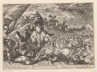 Joshua rozkazuje słońcu zatrzymać się Iosue imperante sol constitit (tytuł na przedmiocie) Sceny batalistyczne ze Starego Testamentu (tytuł serii) autorstwa Antonio Tempesta