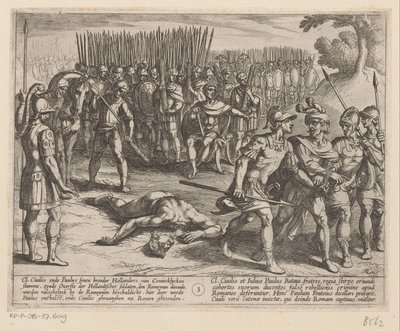 Julius Civilis zostaje aresztowany, a jego brat Paulus zostaje ścięty Wojny batawskie przeciwko Rzymianom (tytuł serii) Batavorum cum Romanis Bellum (tytuł serii) autorstwa Antonio Tempesta