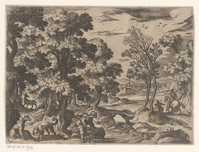 Krajobraz z Narcyzem Pejzaże ze scenami mitologicznymi (tytuł serii) autorstwa Antonio Tempesta