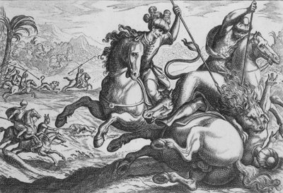 Polowanie na lwa, z „Sceny polowania IV”, koniec XVI w., koniec XVI wieku. autorstwa Antonio Tempesta