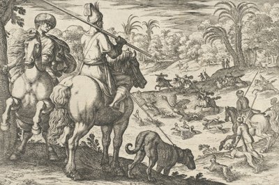 Polowanie na strusia, ze „Sceny polowania VI”, 1609. autorstwa Antonio Tempesta