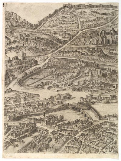 Plan miasta Rzymu. Część 5 z łaźniami Karakalli, Santa Sabina i częścią..., 1645. autorstwa Antonio Tempesta