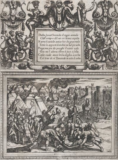 Tablica 12: Ilustracja do Canto XII z Gerusalemme liberata Torquato Tasso ..., ca. 1590-1630. autorstwa Antonio Tempesta