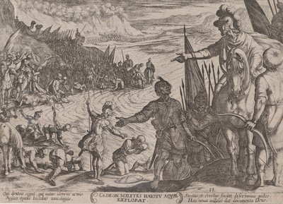 Tablica 13: Gedeon wybiera swoich żołnierzy, z „Bitwy Starego Testamentu…, ca. 1590-ok. 1610. autorstwa Antonio Tempesta