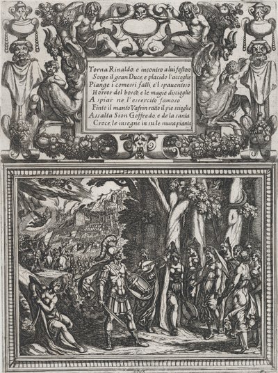 Tablica 18: Ilustracja do Canto XVIII z Gerusalemme liberat... Torquato Tasso, ca. 1590-1630. autorstwa Antonio Tempesta