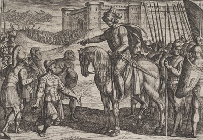 Obrazek 19: Ludzie z fortecy poddają się i przysięgają swoje życie Civilis, z Wojny…, 1611. autorstwa Antonio Tempesta