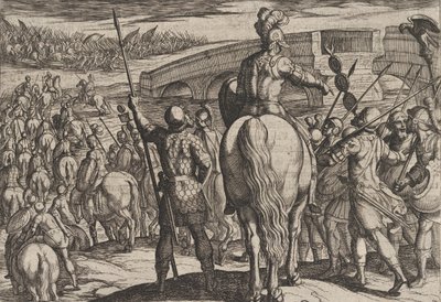 Tablica 24: Przednia straż nowych wojsk rzymskich odwrócona, z Wojny rzymskich..., 1611. autorstwa Antonio Tempesta