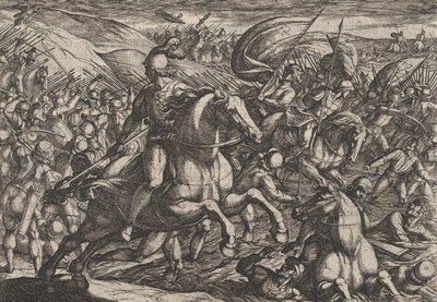 Tablica 30: Cerialis Pędzenie Holendrów do Renu, z Wojna Rzymian przeciw th..., 1611. autorstwa Antonio Tempesta