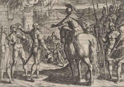 Tablica 34: Rzymianie palą holenderską wieś, z Wojna Rzymian przeciwko…, 1611. autorstwa Antonio Tempesta