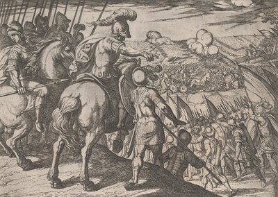 Tablica 5: Aleksander kierujący bitwą, z Czynów Aleksandra Wielkiego, 1608., autorstwa Antonio Tempesta
