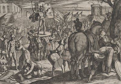 Płyta 5: Bruno mianowany przywódcą Caninefates, z Wojna Rzymian przeciwko…, 1611. autorstwa Antonio Tempesta
