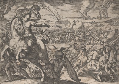 Płyta 6: Dariusz ucieka z pola bitwy, z Czyny Aleksandra Wielkiego, 1608. autorstwa Antonio Tempesta