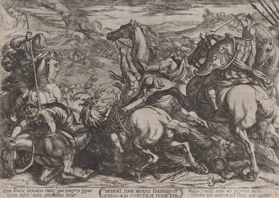 Ilustracja 6: Izraelici pokonani przez Kananejczyków za nieposłuszeństwo Mojżeszowi..., ca. 1590-ok. 1610. autorstwa Antonio Tempesta