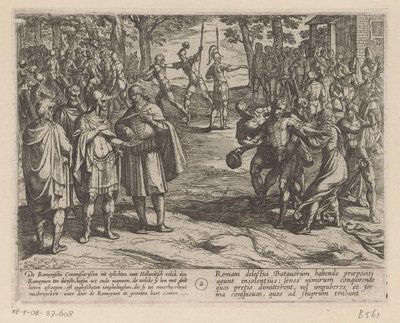 Rzymianie kupują młodych Holendrów od starszych Holendrów Wojny batawskie przeciwko Rzymianom (tytuł serii) Batavorum cum Romanis Bellum (tytuł serii) autorstwa Antonio Tempesta