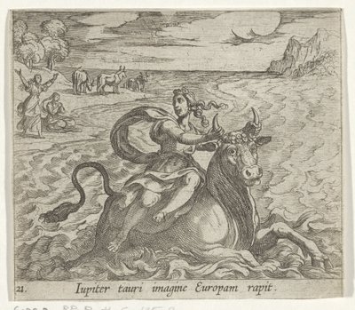 Furgon dachowy Europa Jowisz chwyta Europę na obraz byka (tytuł na obiekcie) Transformacja wielkości metamorfoseonu (tytuł serii) Metamorfosen van Ovidius (tytuł serii) autorstwa Antonio Tempesta