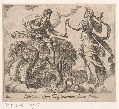 Triptolemus ontagunt de wagon van Ceres Ceres uczy Triptolemusa uprawy (tytuł na obiekcie) Metamorfoza lub przekształcenia (tytuł serii) Metamorfosen van Ovidius (tytuł serii) autorstwa Antonio Tempesta