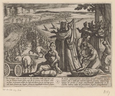 Kobiety i dzieci oglądają, jak Julius Civilis pokonuje Rzymian Wojny batawskie przeciwko Rzymianom (tytuł serii) Batavorum cum Romanis Bellum (tytuł serii) autorstwa Antonio Tempesta