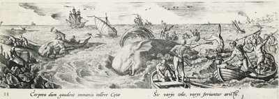 Polowanie na wieloryby, Antonio Tempesta (1555-1630), rycina, Włochy autorstwa Antonio Tempesta