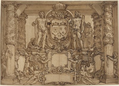 Architektoniczny projekt ściany na cześć Henryka IV, galijskiego Herkulesa autorstwa Antonio Tempesta or Agostino Ciampelli