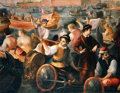 Wyokrętowanie Catarino Cornaro w Wenecji w 1489 r. (szczegóły z 307885) autorstwa Antonio Vassilacchi