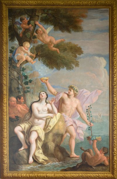 Mural na północnej elewacji przedstawiający Bachusa i Ariadnę, Dom Ucztowy autorstwa Antonio Verrio