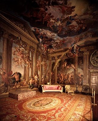Bogowie Olimpijscy, malowidła ścienne w Sali Nieba, ok. 1695-96 autorstwa Antonio Verrio
