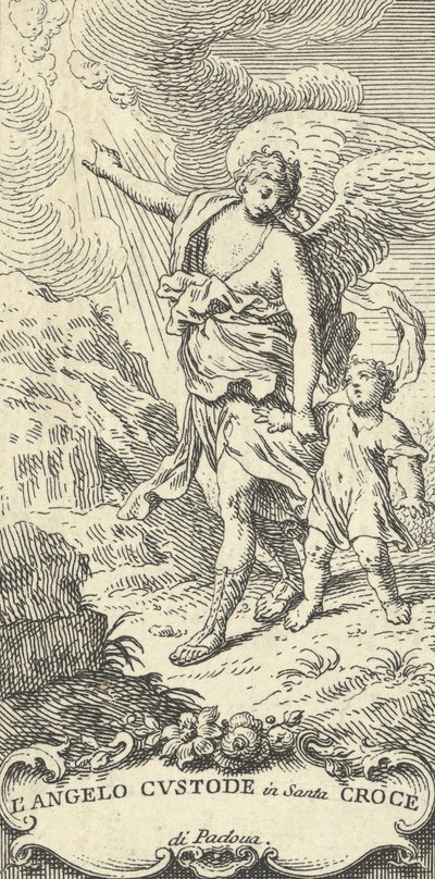 Anioł prowadzący młodego chłopca i wskazujący na chmury, ok. godz. 1708-82. autorstwa Antonio Visentini