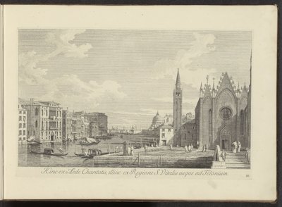 Gezicht op het Canal Grande en de Chiesa di Santa Maria della Carità te Venetië Z jednej strony z domu Miłosierdzia, z drugiej strony z regionu S. Vitalis aż do Telonium (tytuł na obiekcie) Najsłynniejsze widoki Wenecji z 38 paneli Antoniusa z mosiądzu autorstwa Antonio Visentini