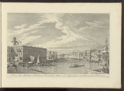 Gezicht op het Canal Grande te Venetië Stąd do domów publicznych Rivoalti, po drugiej stronie od SS. Apostołowie do Grimana House (tytuł na obiekcie) Najsłynniejsze widoki Wenecji z 38 paneli Antoniusa Canal, wydrukowane na mosiądzu przez Antonio Vissentin autorstwa Antonio Visentini