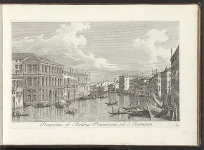 Gezicht op het Canal Grande te Venetië Widok z domów w Pizie na św. Jeremiasza (tytuł na obiekcie) Najsłynniejsze widoki Wenecji z 38 paneli Antoniusa Canal, wydrukowane na mosiądzu przez Antonio Vissentiniego, podzielone na trzy części. druga część autorstwa Antonio Visentini