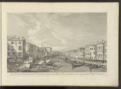 Gezicht vanaf de Rialtobrug op het Canal Grande te Venetië Od Ponte Rivoalti na wschód, do Aedes Foscarorum, któremu odpowiada Ripa Vinaria (tytuł na obiekcie) Najsłynniejsze widoki Wenecji z 38 paneli Antoniusa Canal, wydrukowane na mosiądzu przez A autorstwa Antonio Visentini
