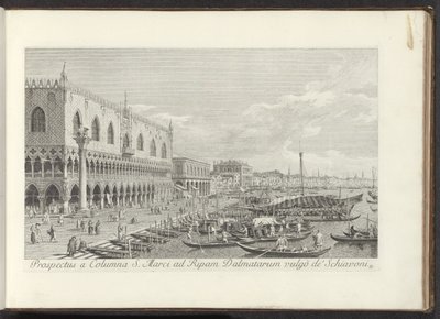 Hoek van het San Marcoplein met het Dogepaleis en de zuil met de Leeuw van Venetië Widok z kolumny św. Marka na brzeg Dalmacji vulgò de