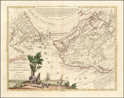Mapa z 1776 roku - Nowe odkrycia Rosjan na północ od Morza Południowego w Azji i Ameryce autorstwa Antonio Zatta