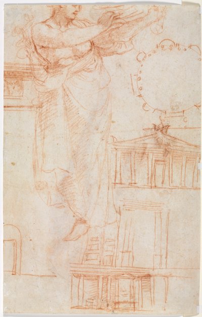 Udrapowana postać kobieca prawdopodobnie Amazonka i studia architektoniczne verso, c. 1525. autorstwa Antonio da Correggio