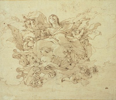 Dziewica w chmurach, wspierana przez anioły autorstwa Antonio da Correggio