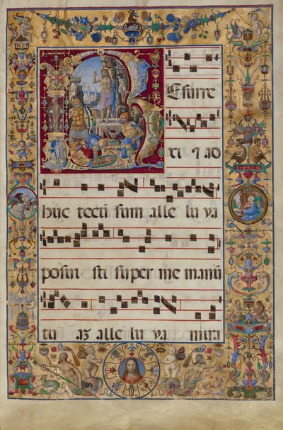 Stopniowy. Initial R: The Resurrection, ok. 1500 (tempera, złoty płatek i atrament na pergaminie) autorstwa Antonio da Monza