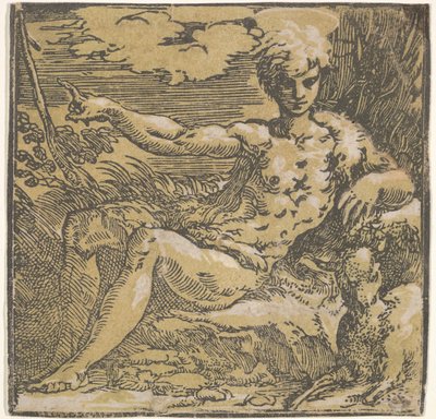 Św. Jan Chrzciciel na pustyni, baranek u jego boku, ca. 1527-30. autorstwa Antonio da Trento